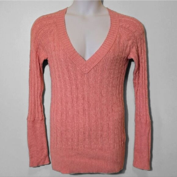 American Eagle Y2K Cable Knit Sweater Size XL Long Length Sleeve Ribbed Deep V - Picture 10 of 10